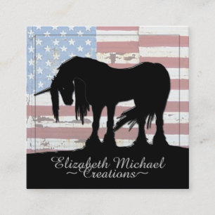 Mystical Black Unicorn (rustic flag) Square Business Card