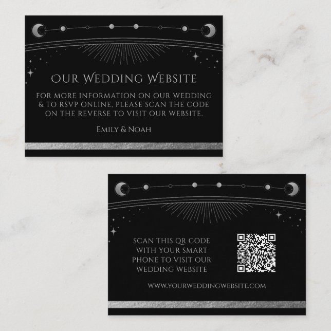 Mystical Black Wedding Website RSVP QR Code Enclosure Card (Front/Back)
