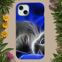 Mystical Blue Abstract Glowing Cat
