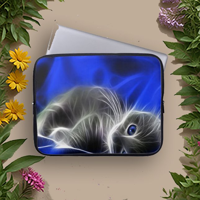 Mystical Blue Abstract Glowing Cat Laptop Sleeve (Creator Uploaded)