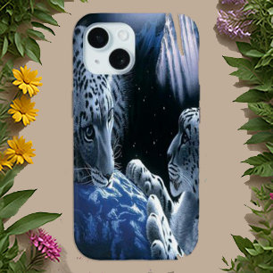 Mystical Blue Cosmic Snow Leopard iPhone 15 Case