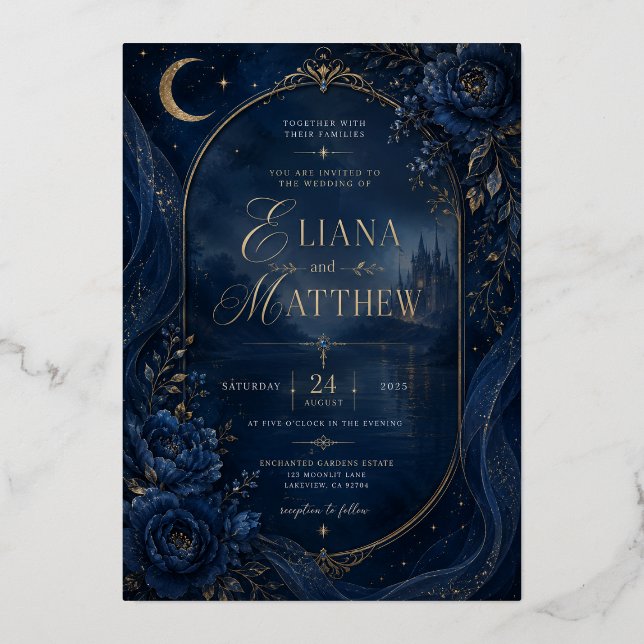 Mystical Blue Elegance Wedding Invitation (Front)