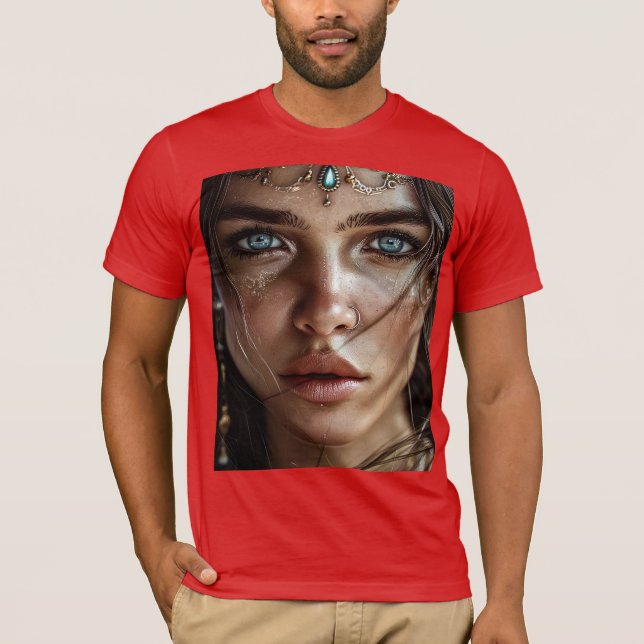 Mystical Blue-Eyed Woman Portrait T-Shirt (Front)