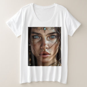 Mystical Blue-Eyed Woman Portrait T-Shirt Plus Size T-Shirt