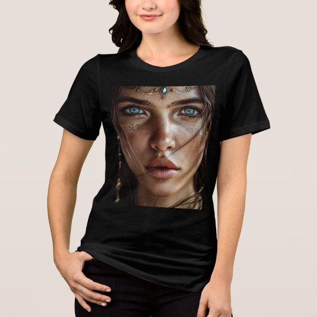 Mystical Blue-Eyed Woman Portrait T-Shirt Tri-Blend Shirt (Front)