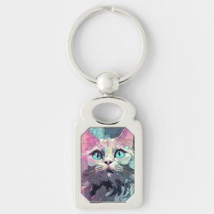 Mystical Blue Eyes Kitten Cute Cat Key Ring