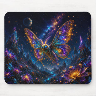 Mystical Blue & Gold Celestial Moth Mouse Pad
