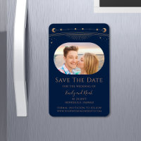 Mystical Blue Gold Sun Moon Star Save The Date