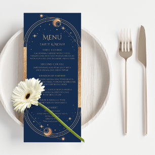 Mystical Blue Gold Sun Moon Stars Space Wedding Menu