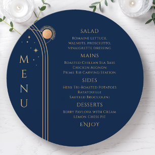 Mystical Blue Gold Sun Moon Stars Space Wedding Menu
