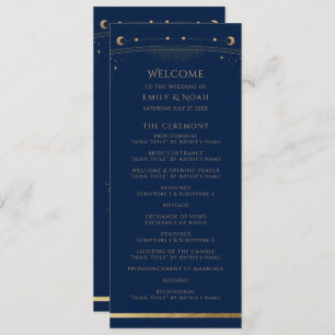 Mystical Blue Gold Sun Star Moon Astronomy Wedding Programme