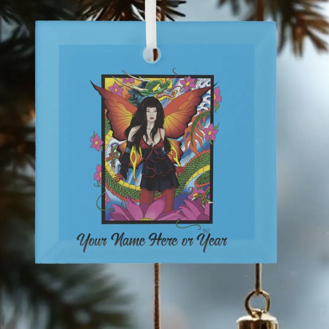 Mystical Blue Gothic Fantasy Fairy Dragon Glass Tree Decoration (Creator Uploaded)