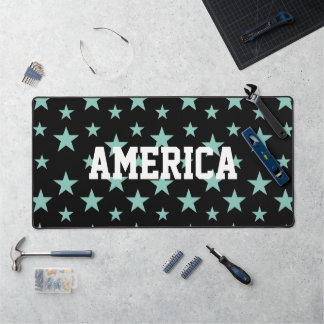 Mystical Blue-Green Stars and Black Background Desk Mat