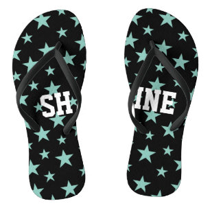 Mystical Blue-Green Stars and Black Background Jandals