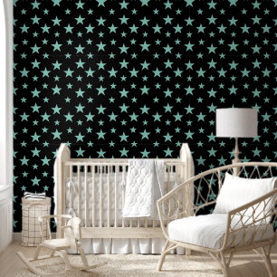 Mystical Blue-Green Stars and Black Background Wallpaper