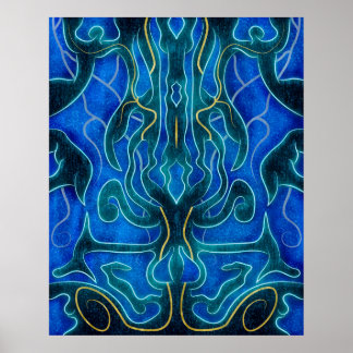 Mystical Blue Neon Ocean Kelpie Pattern Poster