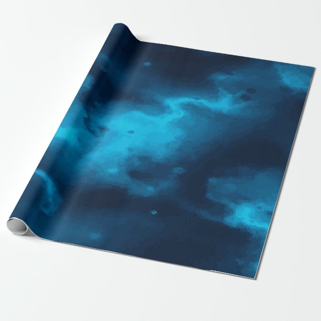 Mystical Blue Outer Space Design with Stars and Ga Wrapping Paper (Unrolled)