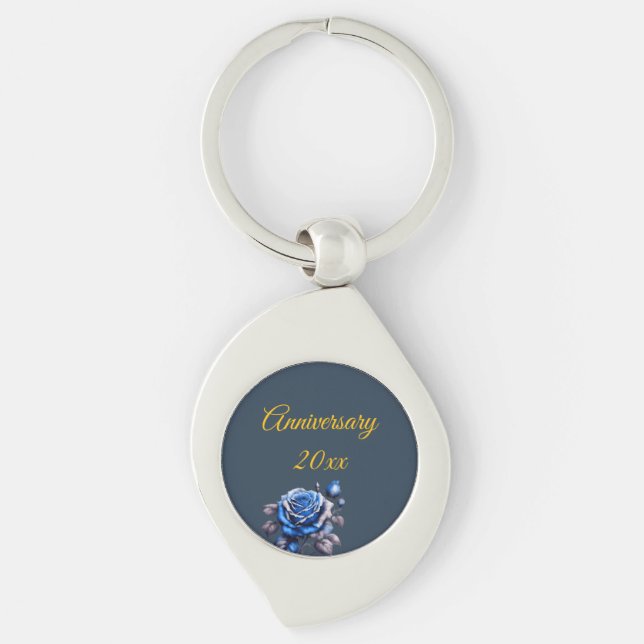 Mystical Blue Rose Bloom Elegant Botanical Accent Key Ring (Front)