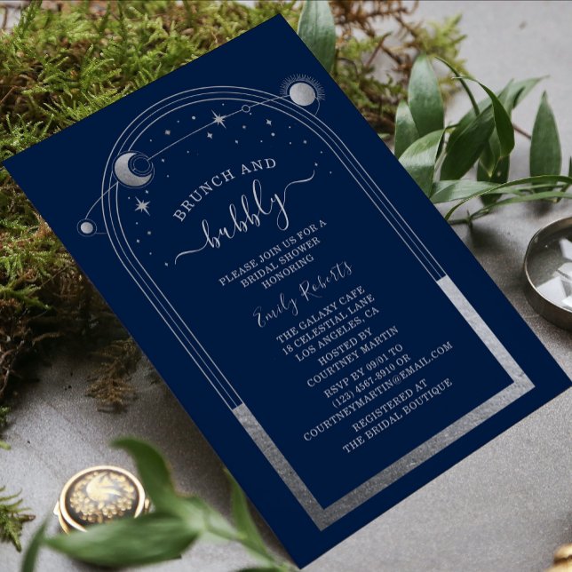 Mystical Blue Silver Celestial Bridal Shower Invitation (Creator Uploaded)