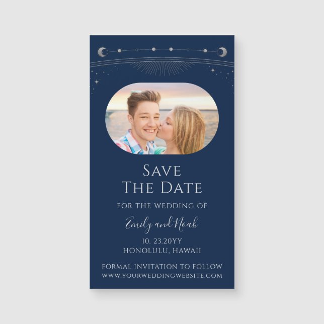 Mystical Blue Silver Celestial Wedding Photo (Front)