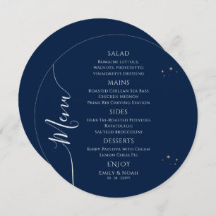 Mystical Blue Silver Sun Moon Stars Space Wedding Menu