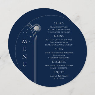 Mystical Blue Silver Sun Moon Stars Space Wedding Menu