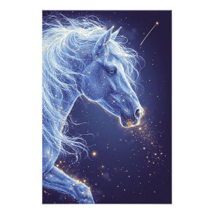 Mystical Blue Unicorn in Starry Night Sky Photo Print