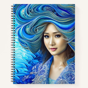 Mystical Blue Waves Fantasy Water Goddess Artwork Notebook