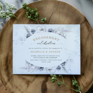 Mystical Blue Winter Floral Engagement Invitation