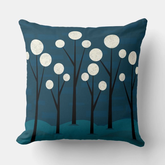 Mystical Blue Woodland Landscape Cushion (Front)