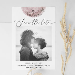 Mystical Blush Pink Moon Elegant Script Wedding Save The Date