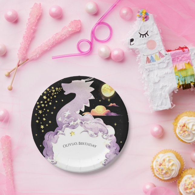 Mystical Boho Dragon Birthday Paper Plate (Party)