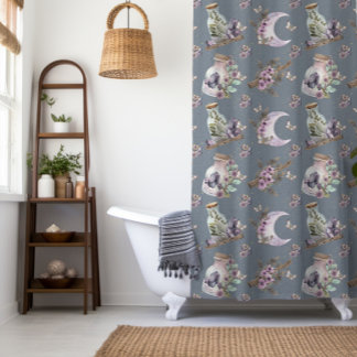 Mystical Boho Lavender Anemone Moon and Potions Shower Curtain
