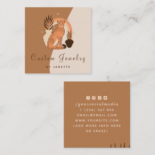 Mystical Boho Leopard Cheetah Handmade Jewellery Square Business Card (Front/Back)
