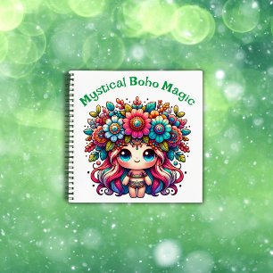 Mystical Boho Magic Green Text on White   Notebook
