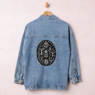 Mystical Boho Mushroom Design – Botanical Folk Art Denim Jacket