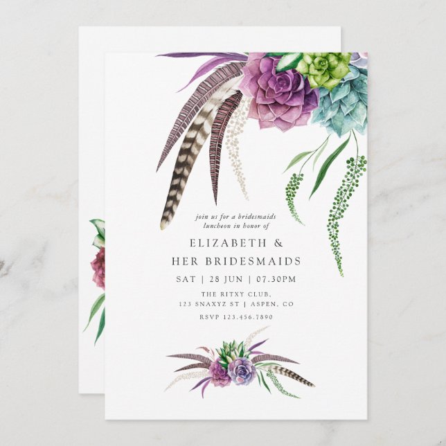 Mystical Boho Succulent Bridesmaids Luncheon Invitation (Front/Back)