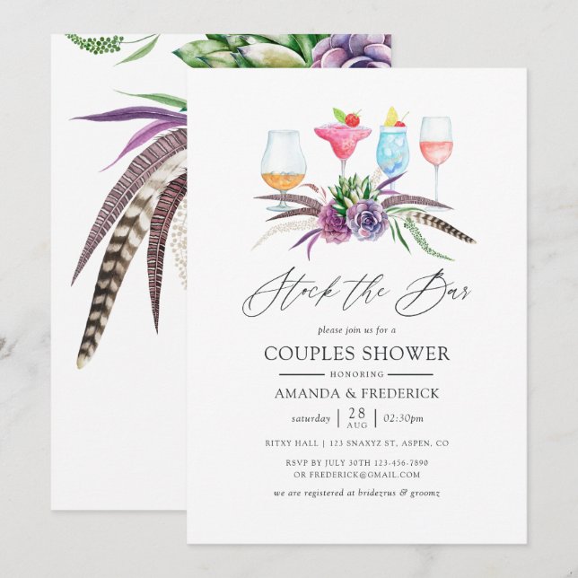 Mystical Boho Succulent Stock the Bar Invitation (Front/Back)