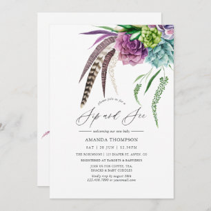Mystical Boho Watercolor Succulent Sip and See Invitation