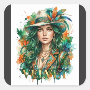 Mystical Boho Woman Portrait Fantasy Art T Shirt Square Sticker
