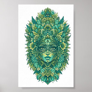 Mystical Botanical Goddess Psychedelic Sacred Geom Poster