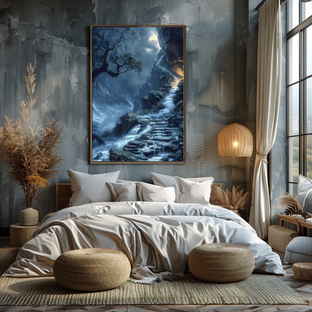 Mystical Cascading Stairways: Surrealist Landscape Poster (Creator Uploaded)