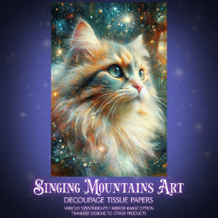 Mystical Cat Among the Blooms Whimsical Decoupage  Tissue Paper