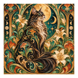 Mystical Cat and Moon Art Nouveau Poster