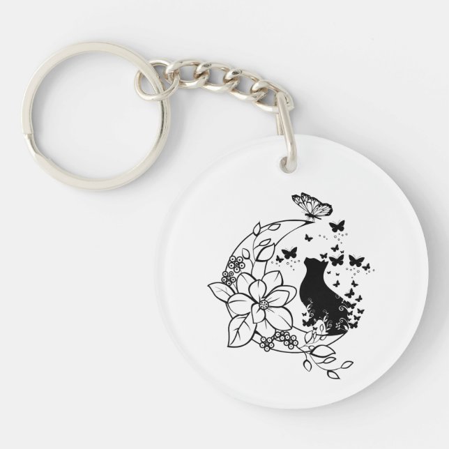 Mystical Cat and Moon Key Ring (Front)