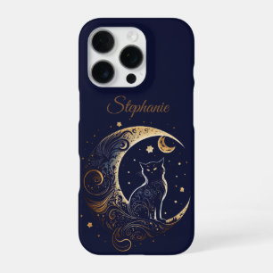 Mystical Cat Crescent Moon - Custom Celestial Gift iPhone 16 Pro Case