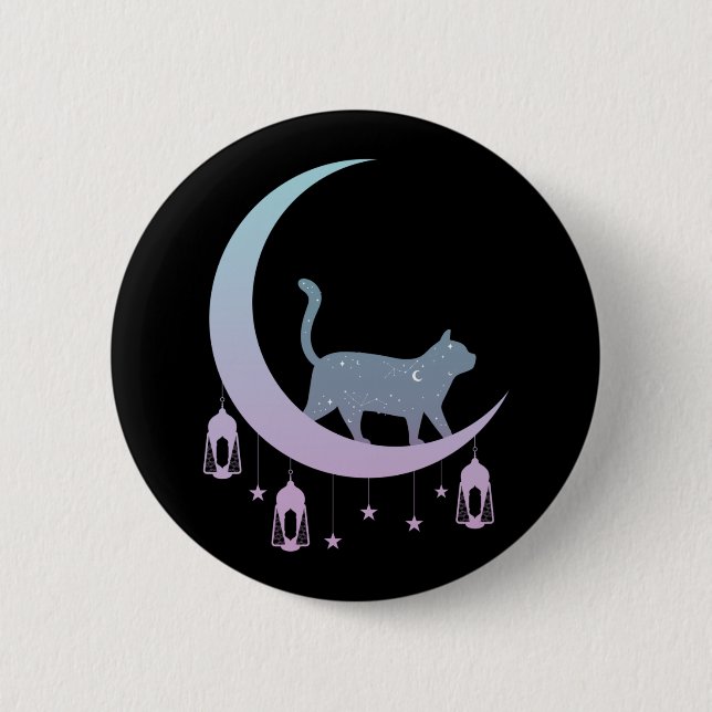 Mystical Cat Crescent Moon Horoscope Pastel Goth 6 Cm Round Badge (Front)