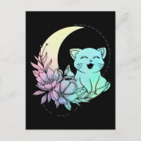 Mystical Cat Crescent Moon Pastel Goth Wicca