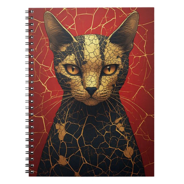 Mystical Cat Face With Golden Fracture Lines 🌙 Notebook (Front)