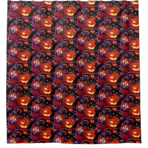 Mystical Cat & Glowing Pumpkins Shower Curtain